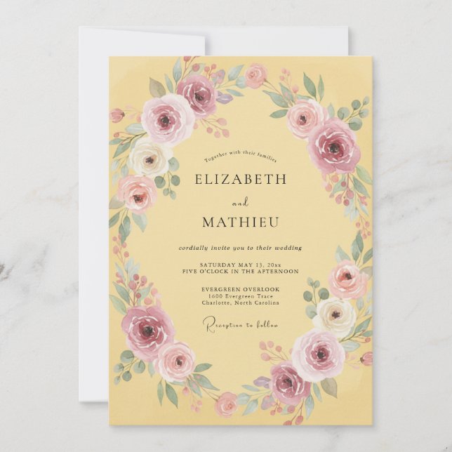 Yellow Radiant Floral Wedding Invitation (Front)