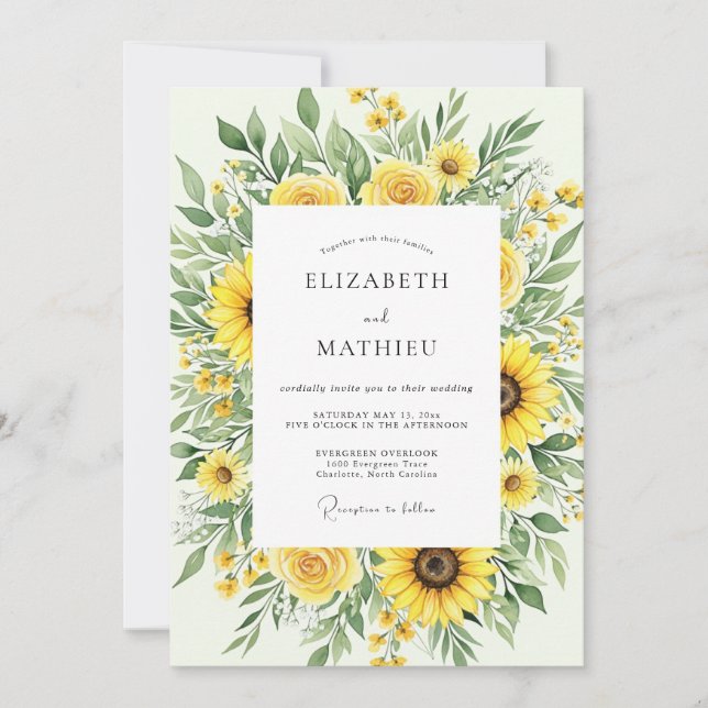 Yellow Radiant Sunflower Wedding Invitation (Front)