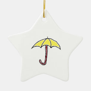 Yellow Rain or Sunny Day Umbrella Cartoon  Ceramic Tree Decoration