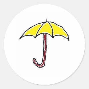 Yellow Rain or Sunny Day Umbrella Cartoon Classic Round Sticker