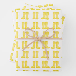Yellow Rainboots Toddler Wellies Baby Shower Wrapping Paper Sheet