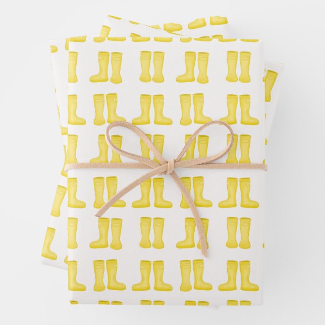 Yellow Rainboots Toddler Wellies Baby Shower  Wrapping Paper Sheet (In situ)