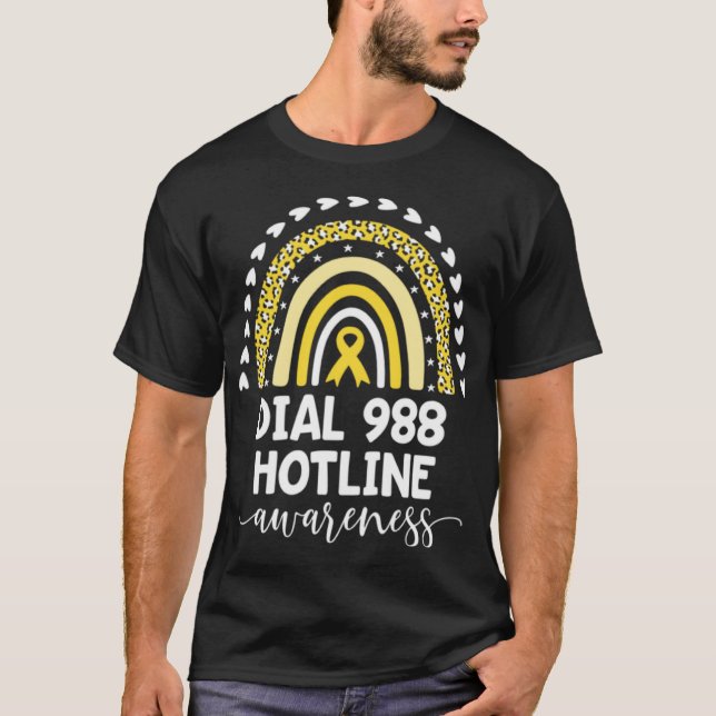 Yellow Rainbow Ribbon Love Suprt 988 Hotline Awa  T-Shirt (Front)