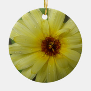 Yellow Raindrops Marigold Custom Birthday Ceramic Tree Decoration