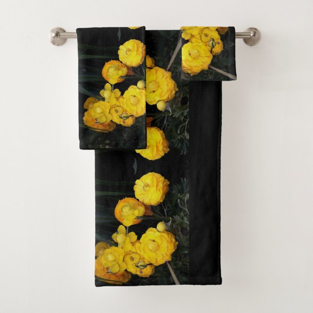 Yellow Ranunculus Flower Garden Bath Towel Set (Insitu)