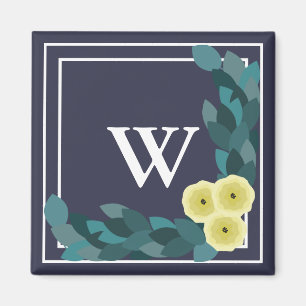 Yellow Ranunculus Flowers & Leaves Initial Letter Magnet