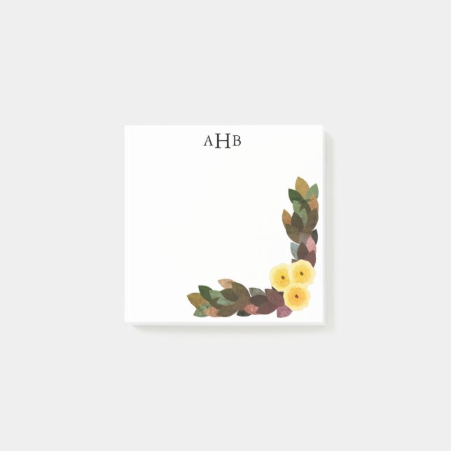 Yellow Ranunculus Flowers & Leaves Initial Letters Post-it Notes (Front)