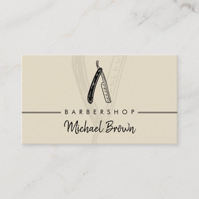Yellow razor haircut grooming mobile barbershop business card (Front)