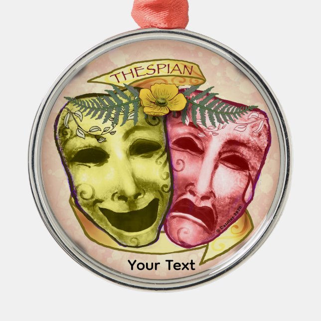 Yellow Red Actor Masks Metal Tree Decoration (Front)