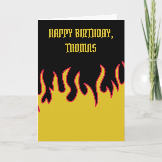 Yellow, Red, and Black Fire Flames Custom Message Card (Front)