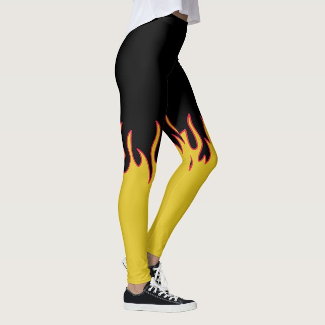 Yellow, Red and Black Fire Flames Leggings (Right)