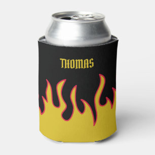 Yellow, Red and Black Flames Personalised Can Cooler