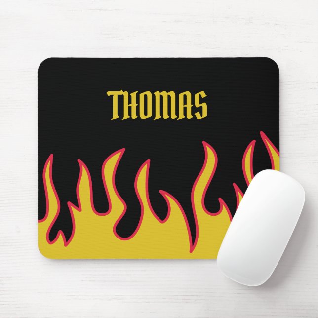 Yellow, Red and Black Flames Personalised Mouse Mat (With Mouse)