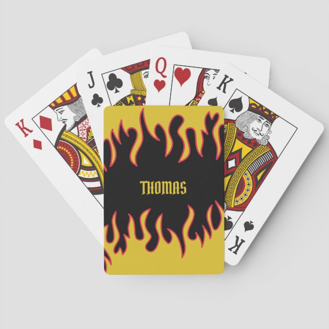 Yellow, Red and Black Flames Personalized Playing Cards (Back)