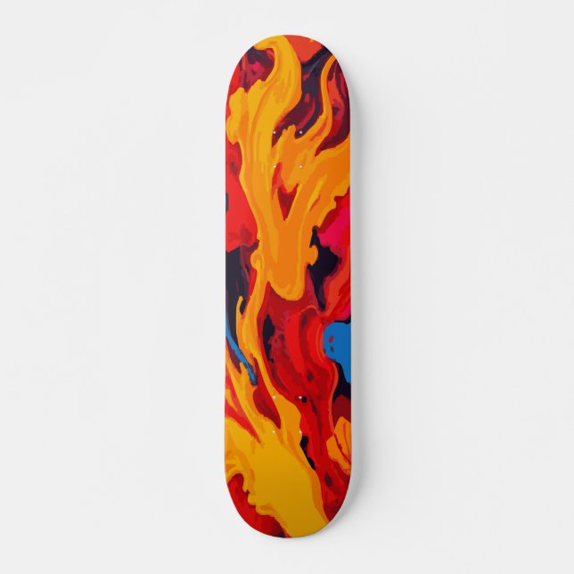 Yellow Red and Blue Fire Flame Abstract Art Skateboard (Front)