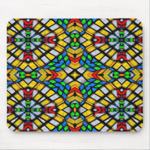 Yellow, Red and Blue Stain Glass Mouse Mat