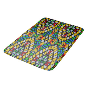 Yellow, Red and Blue Stained Glass Bath Mat