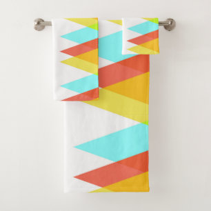 Yellow, red and cadet blue triangles bath towel set