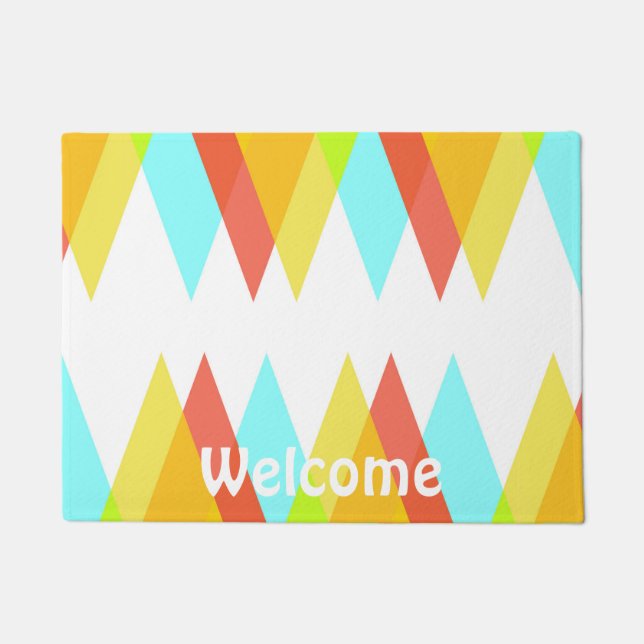 Yellow, red and cadet blue triangles doormat (Front)