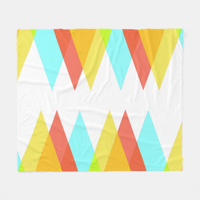 Yellow, red and cadet blue triangles fleece blanket (Front (Horizontal))