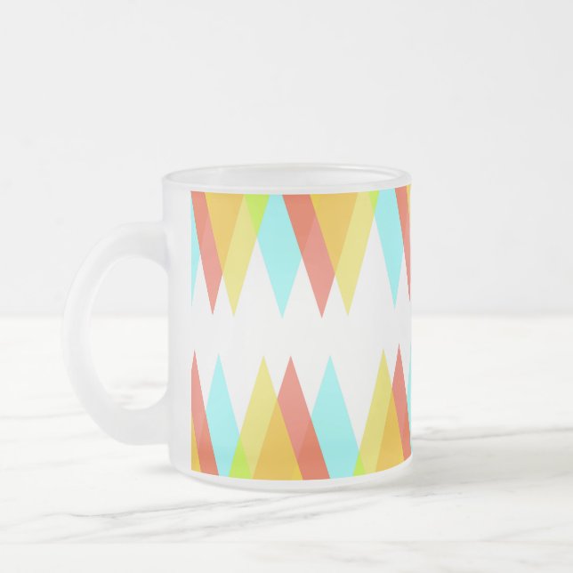Yellow, red and cadet blue triangles frosted glass coffee mug (Left)