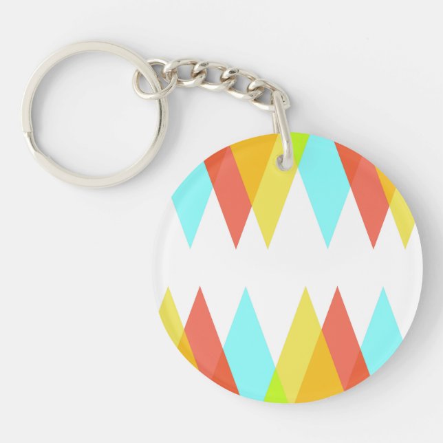 Yellow, red and cadet blue triangles key ring (Front)