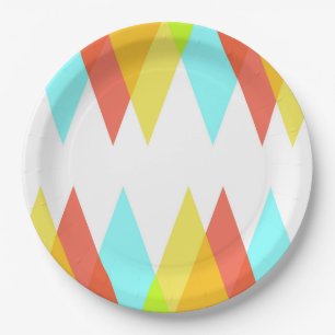 Yellow, red and cadet blue triangles paper plate