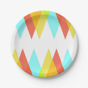 Yellow, red and cadet blue triangles paper plate