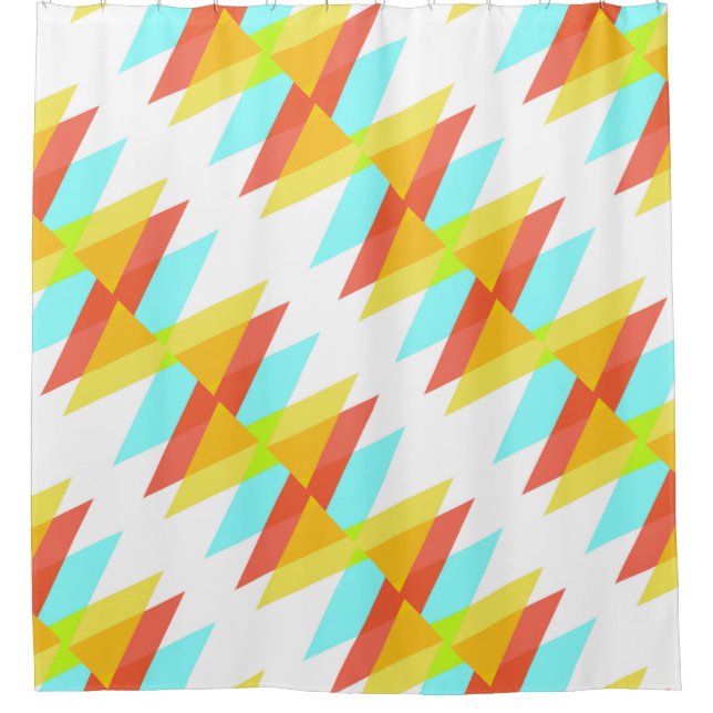 Yellow, red and cadet blue triangles shower curtain (Front)