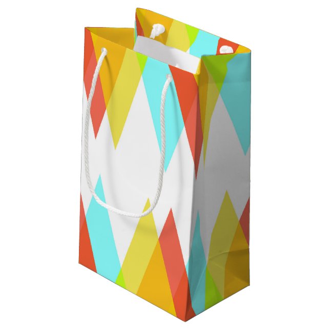 Yellow, red and cadet blue triangles small gift bag (Back Angled)