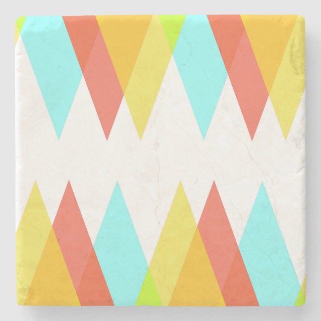 Yellow, red and cadet blue triangles stone coaster (Front)