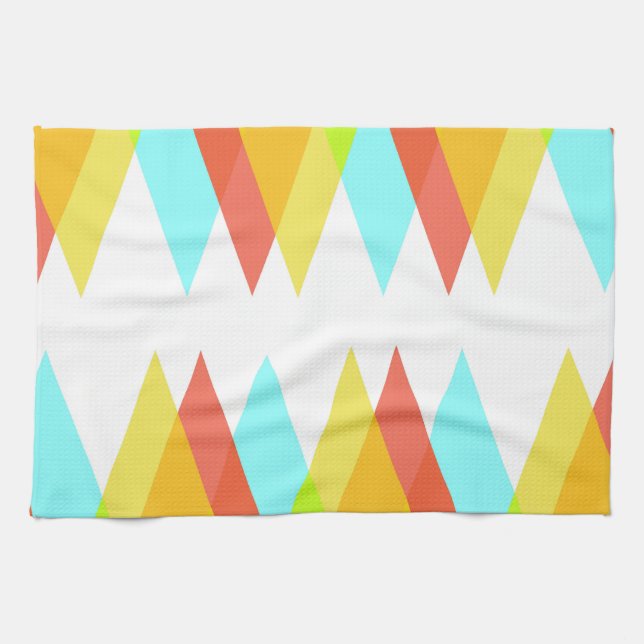 Yellow, red and cadet blue triangles tea towel (Horizontal)