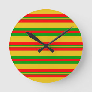 Yellow, Red and Green Benin Stripes 2 Round Clock