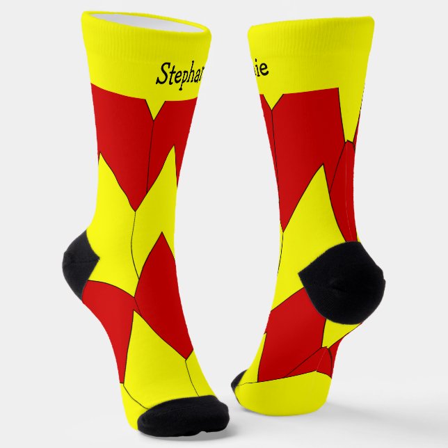 Yellow Red Art Deco Design Socks (Angled)