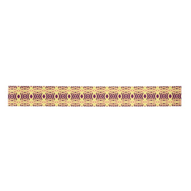 Yellow Red Art Deco Lattice Pattern Birthday Party Satin Ribbon (Front)
