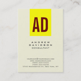 Yellow Red Beige Vertical Monogram Business Card