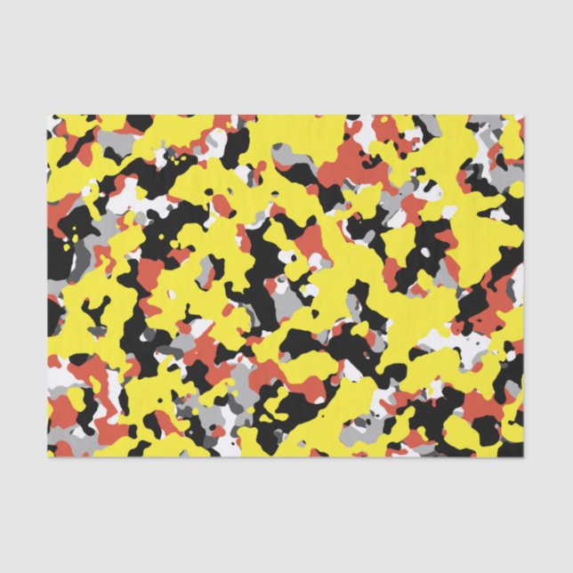Yellow Red Black Grey Camouflage Camo Party Tissue Paper (Front)