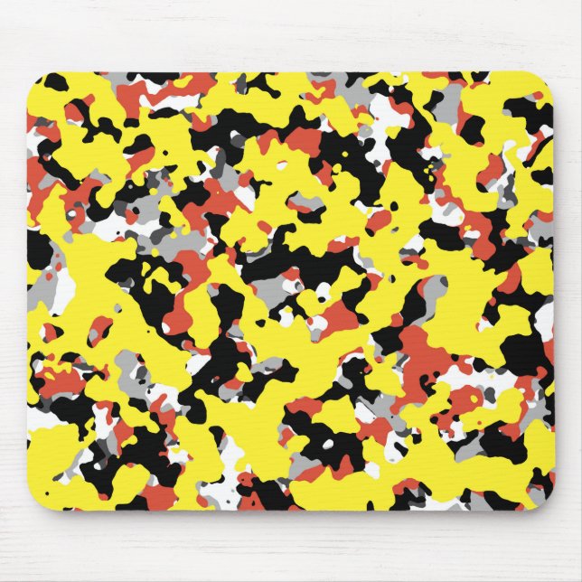 Yellow Red Black Grey Camouflage Camo Print Mouse Mat (Front)
