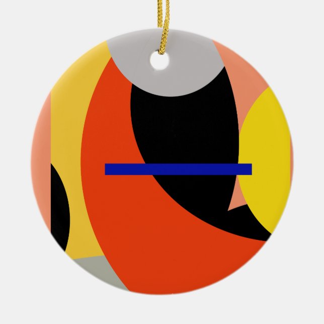 Yellow Red Blue Abstract Art Ceramic Tree Decoration (Front)