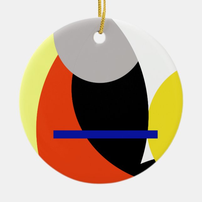 Yellow Red Blue Abstract Art Ceramic Tree Decoration (Front)
