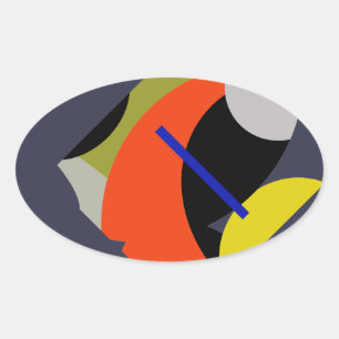 Yellow Red Blue Abstract Art Oval Sticker
