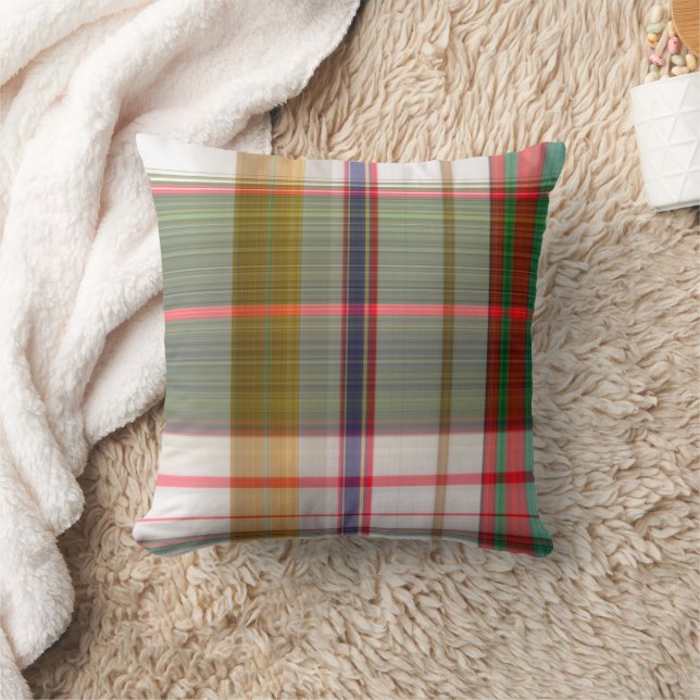 Yellow Red Blue Green Plaid Decorative Pillow (Blanket)