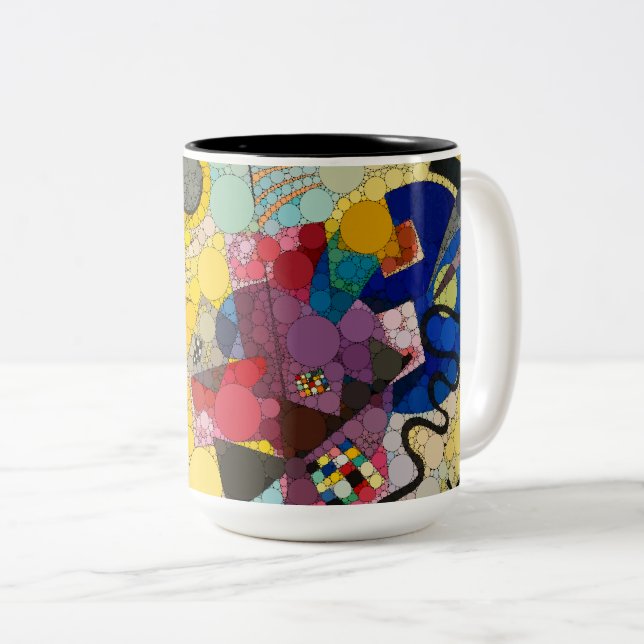 Yellow, Red, Blue, Infinity Dots - After Kandinsky Two-Tone Coffee Mug (Front Right)