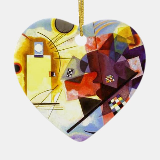 Yellow Red Blue Kandinsky Abstract Painting Ceramic Tree Decoration (Front)