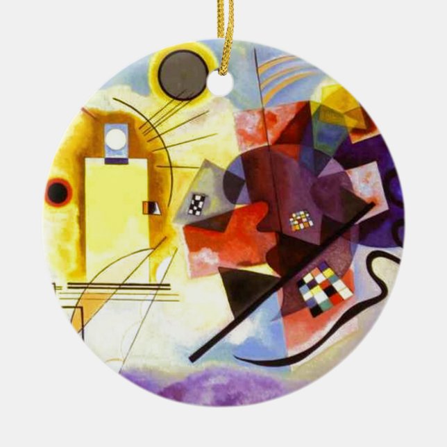 Yellow Red Blue Kandinsky Abstract Painting Ceramic Tree Decoration (Front)