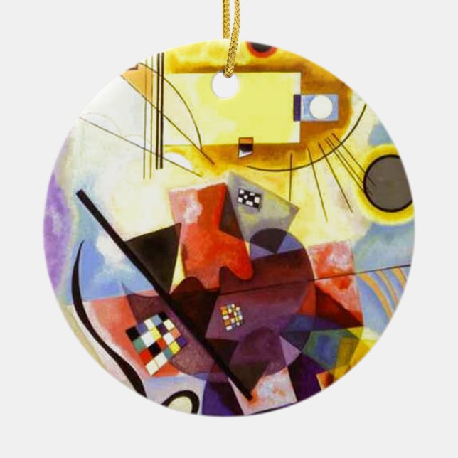 Yellow Red Blue Kandinsky Abstract Painting Ceramic Tree Decoration (Front)