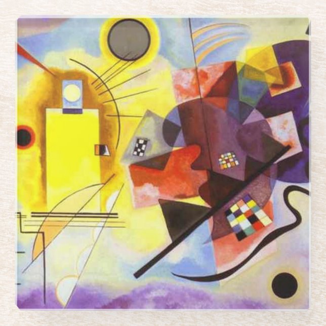 Yellow Red Blue Kandinsky Abstract Painting Glass Coaster (Front)