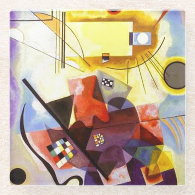 Yellow Red Blue Kandinsky Abstract Painting Glass Coaster (Front)