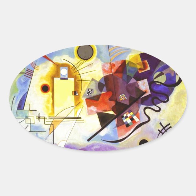Yellow Red Blue Kandinsky Abstract Painting Oval Sticker (Front)