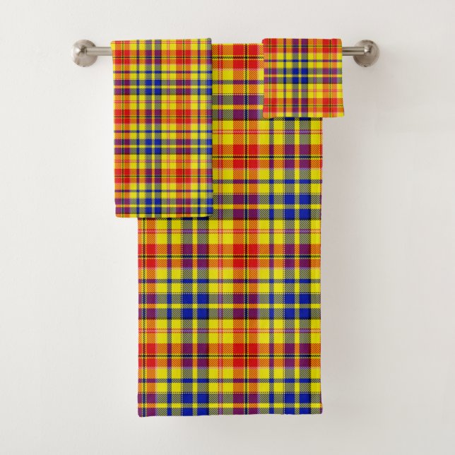 Yellow Red Blue Plaid Tartan Design  Bath Towel Set (Insitu)